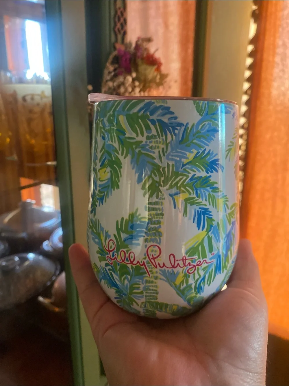 Lilly Pulitzer Palm Stem Stemless Travel Tumbler